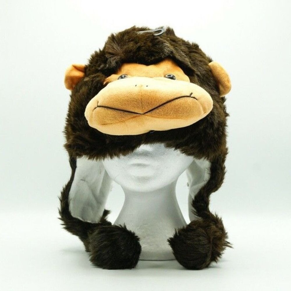 CHILDREN/KIDS WINTER ANIMAL DARK BROWN MONKEY FUZZY PLUSH HAT